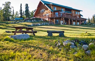 View of the lawn at our Alaskan fishing lodge.