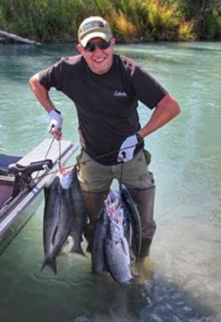 String of fresh caught Alaskan salmon
